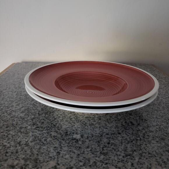 Villeroy & Boch Set Of 2 Rimmed Pasta Soup Bowl Rouge Red 10" Handpainted German - Picture 10 of 14